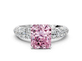 White gold Fancy Pink Radiant  Diamond Pavé Band Solitaire Ring with Four-Prong Setting_49