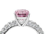 White gold Fancy Pink Radiant  Diamond Pavé Band Solitaire Ring with Four-Prong Setting_53