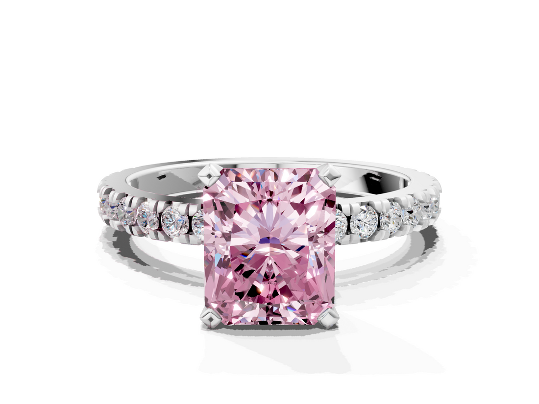 White gold Fancy Pink Radiant  Diamond Pavé Band Solitaire with Four-Prong Setting_200