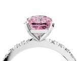White gold Fancy Pink Radiant  Diamond Pavé Band Solitaire with Four-Prong Setting_204