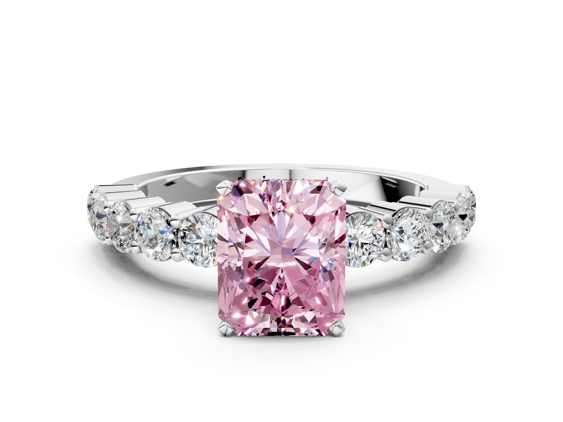 White gold Fancy Pink Radiant  Diamond Pavé Band Solitaire with Four-Prong Setting_3