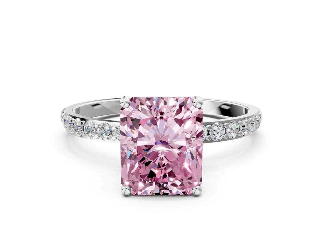 White gold Fancy Pink Radiant  Diamond Pavé Band with Six-Prong Setting_30