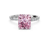 White gold Fancy Pink Radiant  Diamond Pavé Band with Six-Prong Setting_30