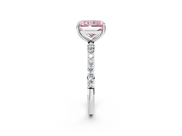 White gold Fancy Pink Radiant  Diamond Pavé Band with Six-Prong Setting