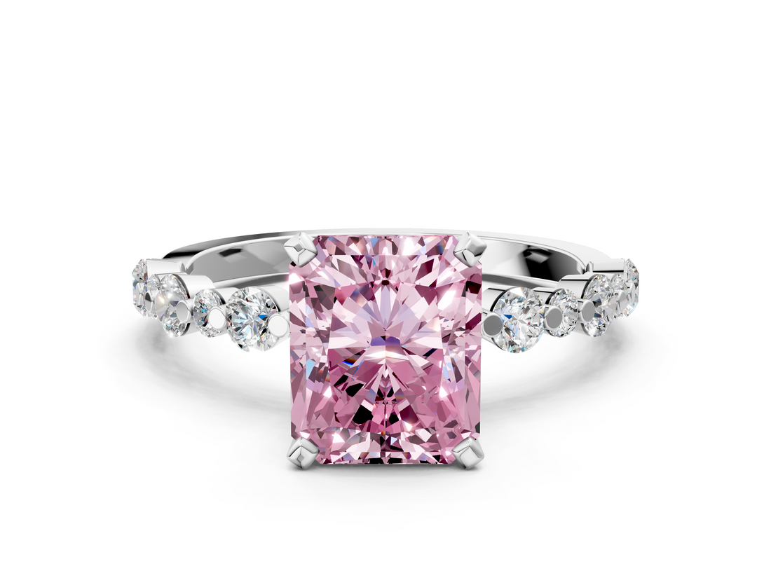 White gold Fancy Pink Radiant  Diamond Prong Set Engagement Ring with Pave Band_230