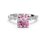 White gold Fancy Pink Radiant  Diamond Prong Set Engagement Ring with Pave Band_233