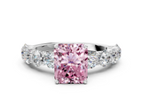 White gold Fancy Pink Radiant  Diamond Prong Setting with Side Stones on a Pave Band_130