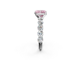 White gold Fancy Pink Radiant  Diamond Prong Setting with Side Stones on a Pave Band_131