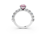 White gold Fancy Pink Radiant  Diamond Prong Setting with Side Stones on a Pave Band_132