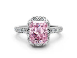 White gold Fancy Pink Radiant  Diamond Solitaire Ring with Shared Prong Pavé Band_65