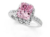 White gold Fancy Pink Radiant  Diamond Solitaire Ring with Shared Prong Pavé Band_66
