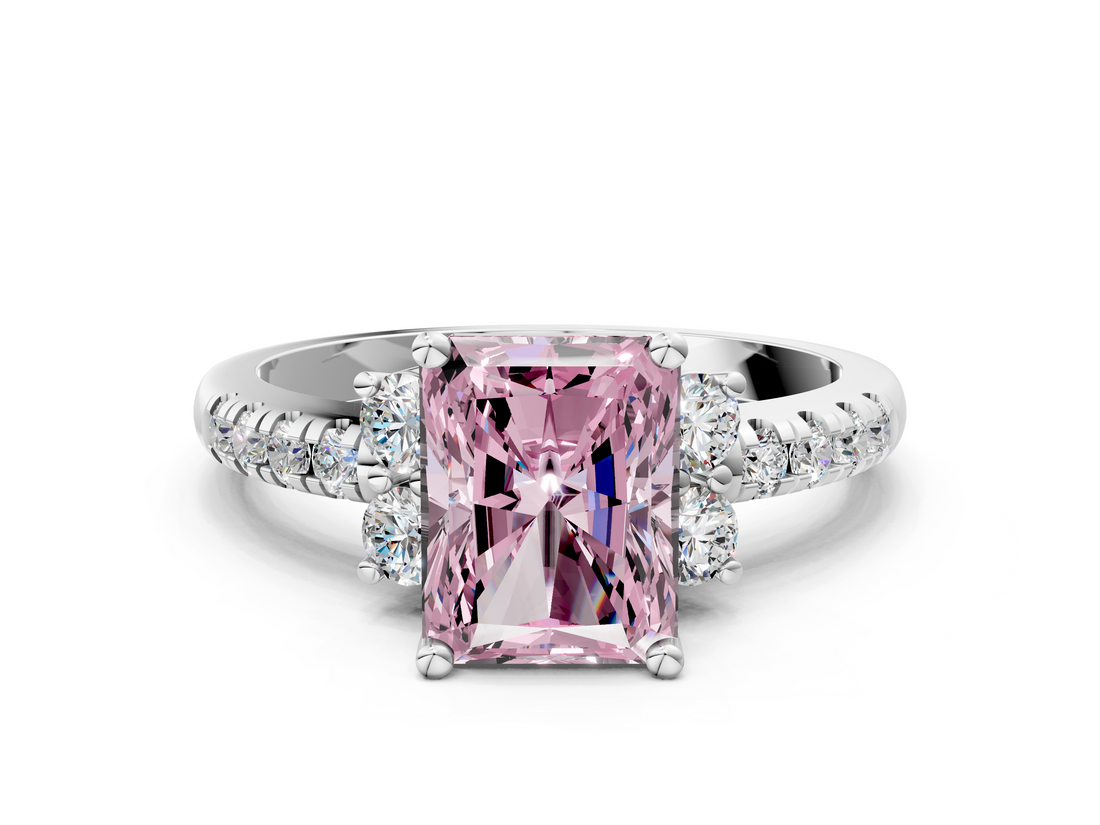 White gold Fancy Pink Radiant  Diamond Three-Stone Pave Band with Four-Prong Setting_20