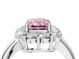 White gold Fancy Pink Radiant  Halo Cluster Diamond Engagement Ring with Prong Setting and Polished Band_67