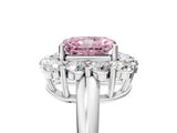 White gold Fancy Pink Radiant  Halo Cluster Diamond Engagement Ring with Prong Setting and Polished Band_68