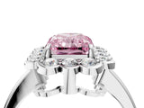 White gold Fancy Pink Radiant  Halo Cluster Diamond Engagement Ring with Solitaire Band and Prong Setting_53