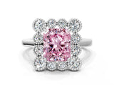 White gold Fancy Pink Radiant  Halo Diamond Cluster Engagement Ring with Milgrain Bezel Setting and Solitaire Band_27