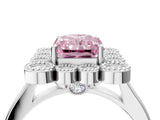 White gold Fancy Pink Radiant  Halo Diamond Cluster Engagement Ring with Milgrain Bezel Setting and Solitaire Band_31