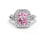 White gold Fancy Pink Radiant  Halo Diamond Engagement Ring with Filigree Band and Four-Prong Setting_113