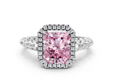 White gold Fancy Pink Radiant  Halo Diamond Engagement Ring with Intricate Filigree Band and Four-Prong Setting_54