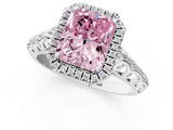White gold Fancy Pink Radiant  Halo Diamond Engagement Ring with Intricate Filigree Band and Four-Prong Setting_55