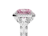 White gold Fancy Pink Radiant  Halo Diamond Engagement Ring with Intricate Filigree Band and Four-Prong Setting_59