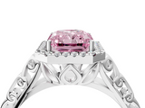 White gold Fancy Pink Radiant  Halo Diamond Engagement Ring with Intricate Filigree Band and Four-Prong Setting_59