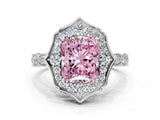 White gold Fancy Pink Radiant  Halo Diamond Engagement Ring with Milgrain Band and Four-Prong Setting_77
