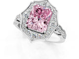 White gold Fancy Pink Radiant  Halo Diamond Engagement Ring with Milgrain Band and Four-Prong Setting_78
