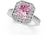 White gold Fancy Pink Radiant  Halo Diamond Engagement Ring with Milgrain Pave Band and Four-Prong Setting_10