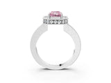 White gold Fancy Pink Radiant  Halo Diamond Engagement Ring with Milgrain Pave Band and Four-Prong Setting_12