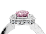White gold Fancy Pink Radiant  Halo Diamond Engagement Ring with Milgrain Pave Band and Four-Prong Setting_13