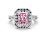 White gold Fancy Pink Radiant  Halo Diamond Engagement Ring with Milgrain Pave Band and Four-Prong Setting_69