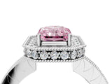 White gold Fancy Pink Radiant  Halo Diamond Engagement Ring with Milgrain Pave Band and Four-Prong Setting_73