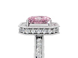 White gold Fancy Pink Radiant  Halo Diamond Engagement Ring with Milgrain Pave Band and Four-Prong Setting_74