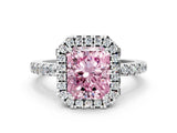 White gold Fancy Pink Radiant  Halo Diamond Engagement Ring with Pavé Band and Four-Prong Setting_99