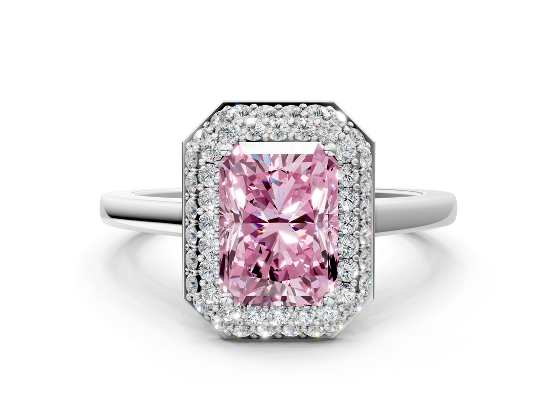 White gold Fancy Pink Radiant  Halo Diamond Engagement Ring with Solitaire Band and Four-Prong Setting_20