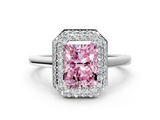 White gold Fancy Pink Radiant  Halo Diamond Engagement Ring with Solitaire Band and Four-Prong Setting_20