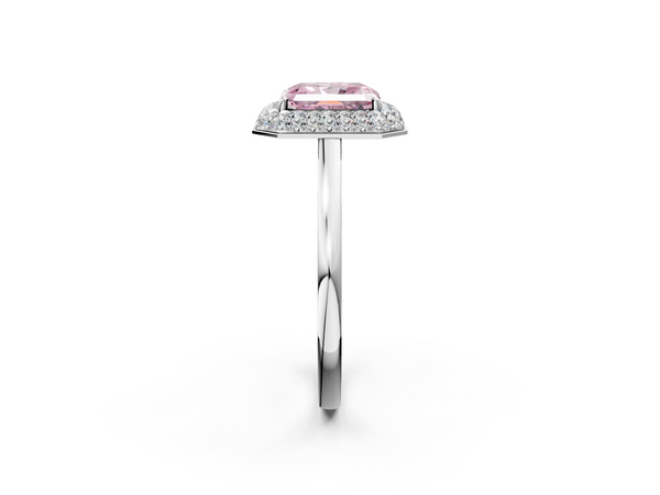 White gold Fancy Pink Radiant  Halo Diamond Engagement Ring with Solitaire Band and Four-Prong Setting