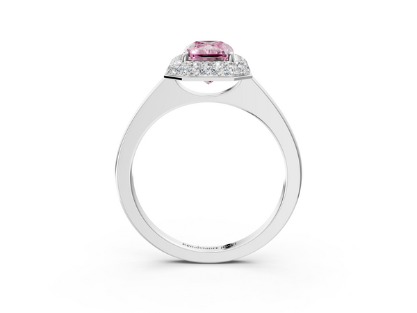 White gold Fancy Pink Radiant  Halo Diamond Engagement Ring with Solitaire Band and Four-Prong Setting