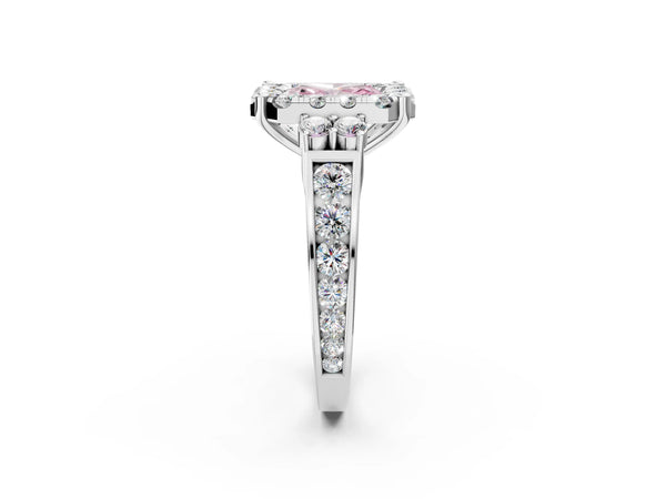 White gold Fancy Pink Radiant  Halo Diamond Engagement Ring with Split Shank and Four-Prong Setting