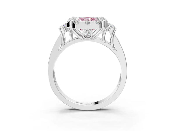 White gold Fancy Pink Radiant  Halo Diamond Engagement Ring with Split Shank and Four-Prong Setting