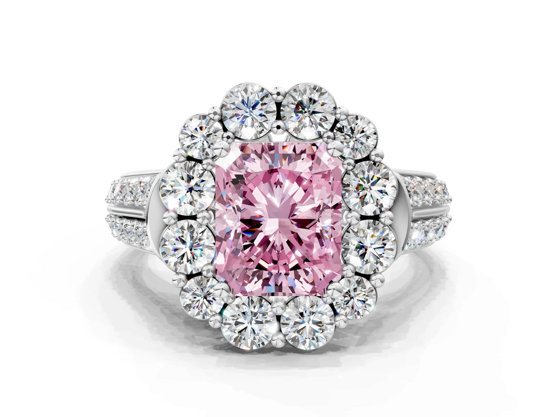 White gold Fancy Pink Radiant  Halo Diamond Engagement Ring with Split Shank and Prong Setting_66
