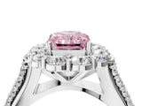 White gold Fancy Pink Radiant  Halo Diamond Engagement Ring with Split Shank and Prong Setting_70