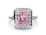 White gold Fancy Pink Radiant  Halo Diamond Engagement Ring with Twisted Band and Four-Prong Setting 2