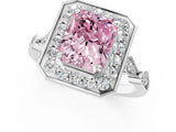 White gold Fancy Pink Radiant  Halo Diamond Engagement Ring with Twisted Band and Four-Prong Setting 3