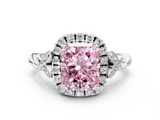 White gold Fancy Pink Radiant  Halo Diamond Engagement Ring with Vintage-Inspired Band and Four-Prong Setting_3
