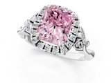 White gold Fancy Pink Radiant  Halo Diamond Engagement Ring with Vintage-Inspired Band and Four-Prong Setting_4