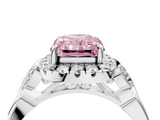 White gold Fancy Pink Radiant  Halo Diamond Engagement Ring with Vintage-Inspired Band and Four-Prong Setting_7