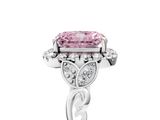White gold Fancy Pink Radiant  Halo Diamond Engagement Ring with Vintage-Inspired Band and Four-Prong Setting_8