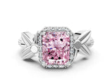 White gold Fancy Pink Radiant  Halo Diamond Floral Band with Four-Prong Setting_54